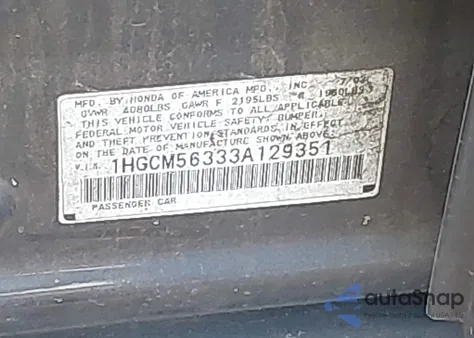 2003 Honda Accord 2.4 Lx z USA, uszkodzony, nr VIN 1HGCM56333A129351